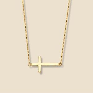 14K Solid Gold Sideways Cross Necklace | A Gift of Devotion and Style |